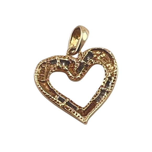 10K Yellow Gold & Diamond Heart Pendant Double-Sided Textured Design Valentines - Picture 7 of 9